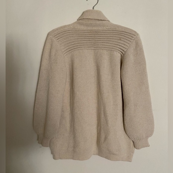 Vintage Lauren Manoogian Wool Cardigan Sweater Cream Ribbed - Picture 2 of 6